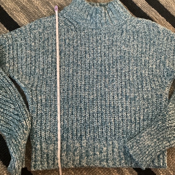 🩵J.CREW Teal and White Knit Marled Mockneck Sweater - Picture 7 of 8